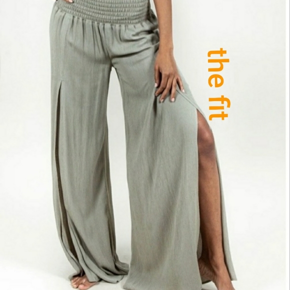 Rewash xl smocked waist flowy split legs boho style tropical leaf pattern - Picture 3 of 7